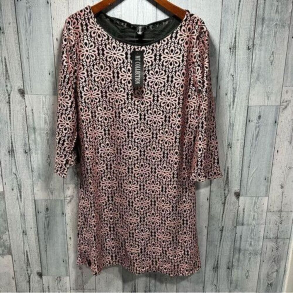 MT collection Black & Pink Floral lace Sleeve dress Size XXL # Z399